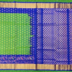 Home uppada pattu silk saree with skut border & small zari bhutas | rich contrast pallu | elegant handloom saree | green saree with blue blouse