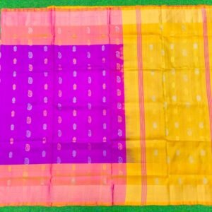 Home uppada pattu silk saree with bhutas | simple pallu | classic handloom saree | pink purple saree with plain contrast blouse