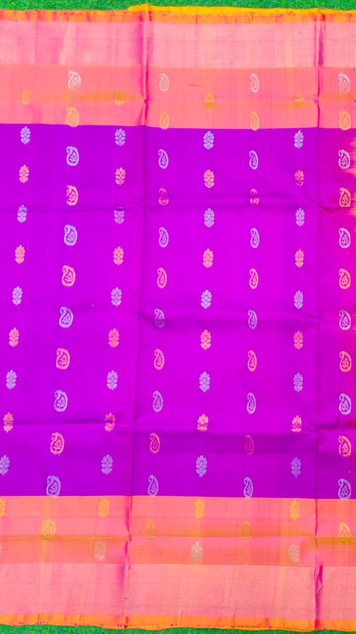 uppada pattu silk saree with bhutas | simple pallu | classic handloom saree | pink purple saree with plain contrast blouse uppada pattu silk saree with bhutas | simple pallu | classic handloom saree | pink purple saree with plain contrast blouse