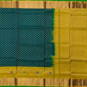 Home uppada pattu silk saree with skut border & small zari bhutas | rich contrast pallu | elegant handloom saree | green saree with blue blouse