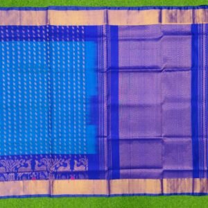 Home uppada pattu silk saree with skut border & small zari bhutas | rich contrast pallu | elegant handloom saree | green saree with blue blouse