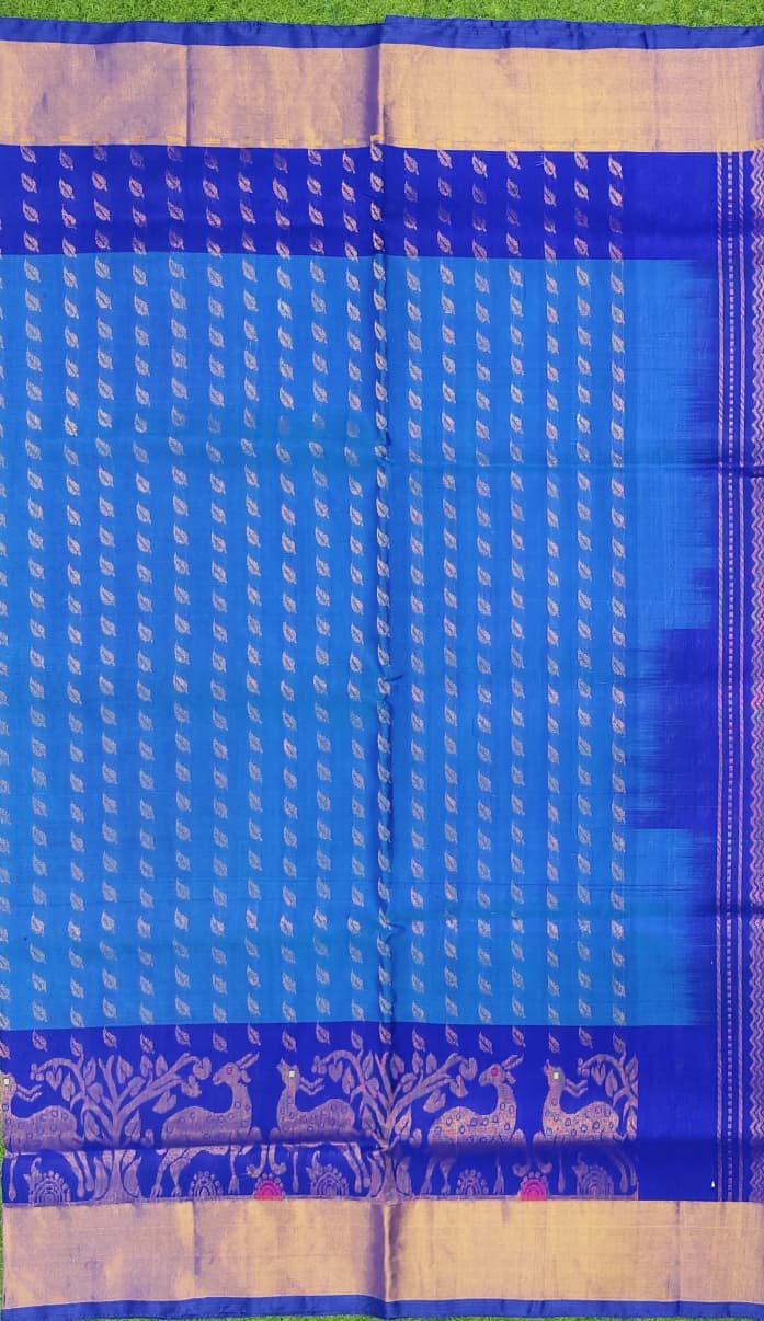 uppada pattu silk saree with skut border & small zari bhutas | rich contrast pallu | elegant handloom saree | green saree with blue blouse uppada pattu silk saree with skut border & small zari bhutas | rich contrast pallu | elegant handloom saree | green saree with blue blouse