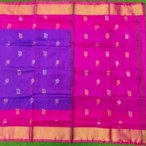Home uppada pattu silk saree with bhutas | simple pallu | classic handloom saree | pink purple saree with plain contrast blouse
