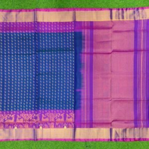 Home uppada pattu silk saree with skut border & small zari bhutas | rich contrast pallu | elegant handloom saree | green saree with blue blouse